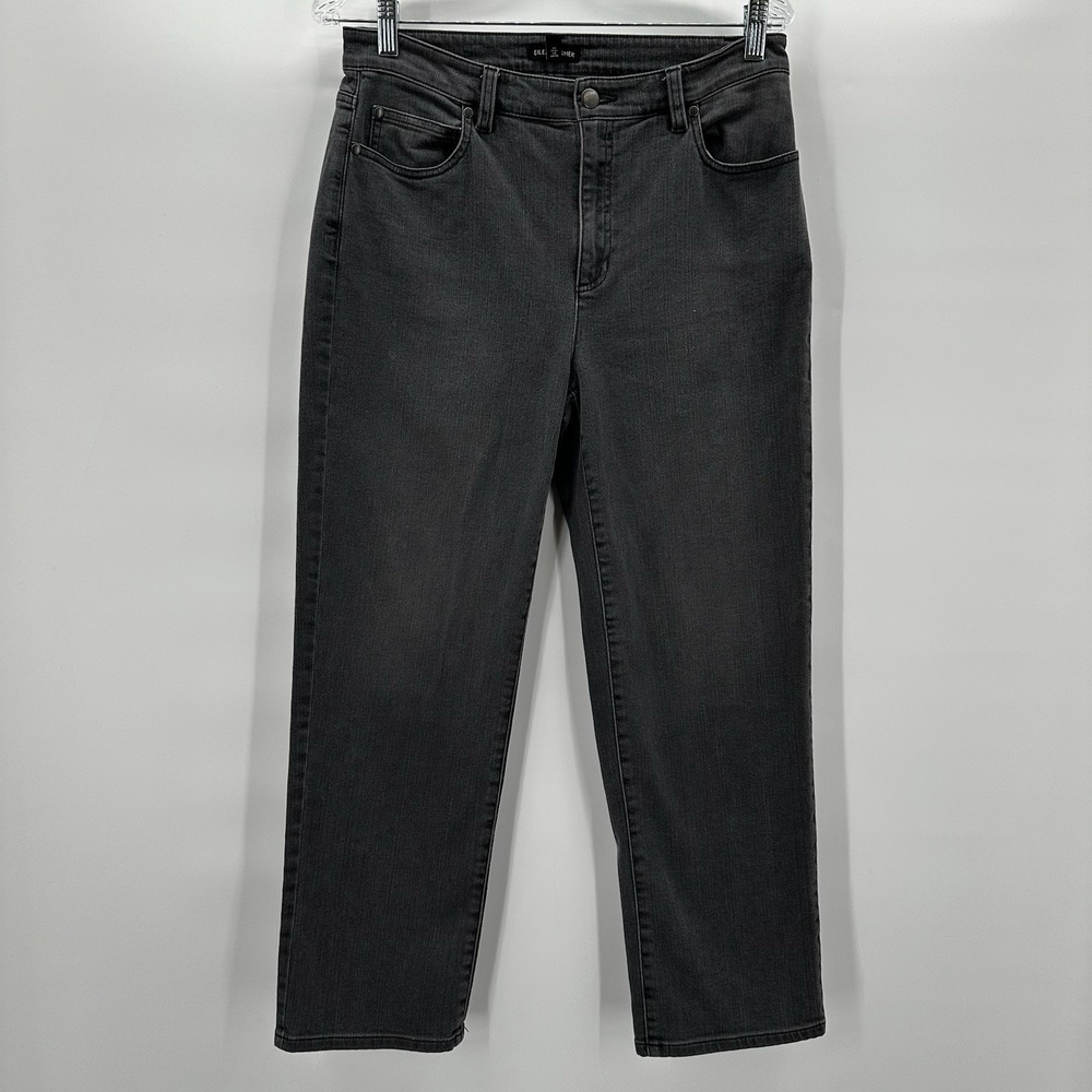 Eileen Fisher Jeans Womens 6 Gray Straight Slim Leg Organic Cotton Stretch‎